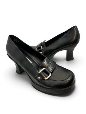 ELLEMENNO Vintage Y2K Chunky Platform Vegan Leather Buckle Loafer Heels Size 9